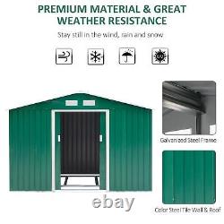 9 X 6FT Outdoor Storage Garden Shed Sliding Door Galvanised Metal Green