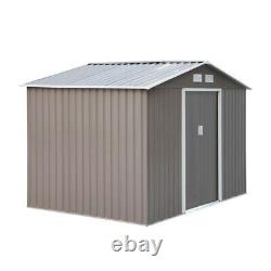 9 x 6FT Galvanised Garden Storage Shed with Sliding Door, Grey