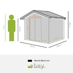 9 x 6FT Galvanised Garden Storage Shed with Sliding Door, Grey