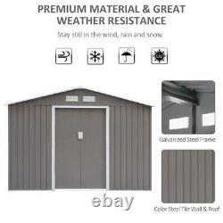 9 x 6FT Galvanised Garden Storage Shed with Sliding Door, Grey