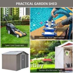 9 x 6FT Galvanised Garden Storage Shed with Sliding Door, Grey