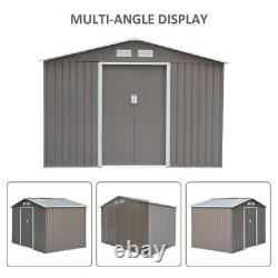 9 x 6FT Galvanised Garden Storage Shed with Sliding Door, Grey