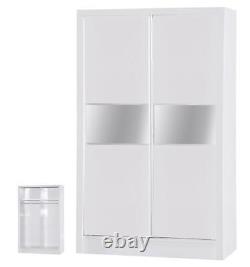 ALPHA 3 DOOR MIRRORED WARDROBE With HANGING RAIL STORAGE WHITE GLOSS EFFECT