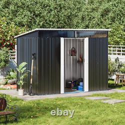 Anthracite 8.5x4ft Garden Storage Shed Sliding Door Pent Roof with Acrylic Window