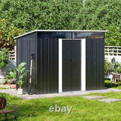 Anthracite 8.5x4ft Garden Storage Shed Sliding Door Pent Roof with Acrylic Window