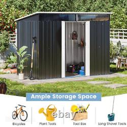 Anthracite 8.5x4ft Garden Storage Shed Sliding Door Pent Roof with Acrylic Window