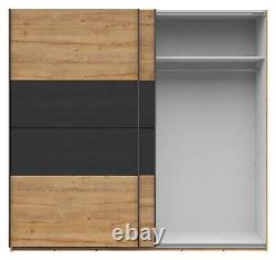 Bedroom Sliding Wardrobe Wide Storage Extra Shelves Oak/Black Oak Effect Maio