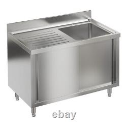 Catering Kitchen Sink Cabinet Sliding Door Storage Cupboard With Drainage Device