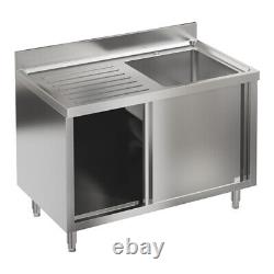 Catering Kitchen Sink Cabinet Sliding Door Storage Cupboard With Drainage Device