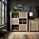 Classic Style Rattan Effect Oak Wooden Home High Storage Cabinet Unit Furniture