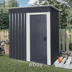 Dark Grey Garden Shed Sliding Door Small House Yard Tools Box Storage Metal Shed