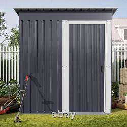 Dark Grey Garden Shed Sliding Door Small House Yard Tools Box Storage Metal Shed