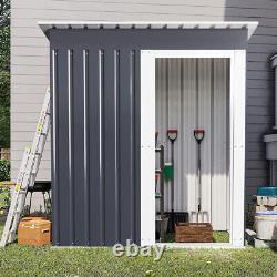 Dark Grey Garden Shed Sliding Door Small House Yard Tools Box Storage Metal Shed