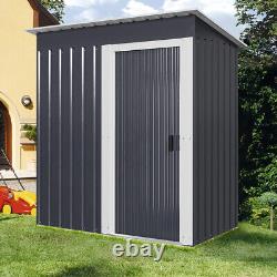 Dark Grey Garden Shed Sliding Door Small House Yard Tools Box Storage Metal Shed