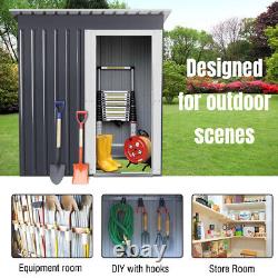 Dark Grey Garden Shed Sliding Door Small House Yard Tools Box Storage Metal Shed