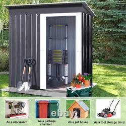 Dark Grey Garden Shed Sliding Door Small House Yard Tools Box Storage Metal Shed