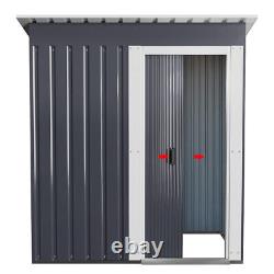 Dark Grey Garden Shed Sliding Door Small House Yard Tools Box Storage Metal Shed