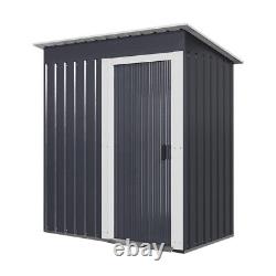 Dark Grey Garden Shed Sliding Door Small House Yard Tools Box Storage Metal Shed