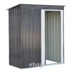 Dark Grey Garden Shed Sliding Door Small House Yard Tools Box Storage Metal Shed