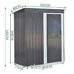 Dark Grey Pent Roof Garden Shed Outdoor Tool Storage Small House with Sliding Door
