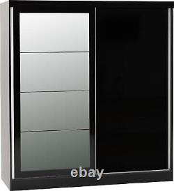 Double 2 Door Wardrobe Sliding Robe High Gloss Cabinet Storage Nevada Black