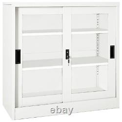 Festnight Steel Office Storage Cabinet with Sliding Door and Adjustable P0U8