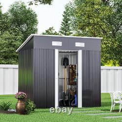 Galvanized Steel Sheds Outdoor Storage Metal w Sliding Door Foundation Kit 6x4FT