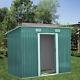 Green Corrugated Metal Garden Shed Free Base Sliding Door Tool Storage 4ftx8ft