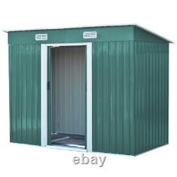 Green Corrugated Metal Garden Shed Free Base Sliding Door Tool Storage 4ftx8ft