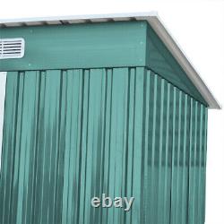 Green Corrugated Metal Garden Shed Free Base Sliding Door Tool Storage 4ftx8ft