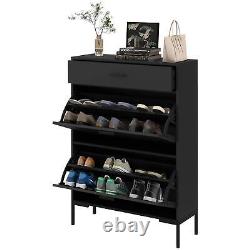 HOMCOM Shoe Storage Cupboard with 2 Flip Doors and Sliding out Drawer, Black