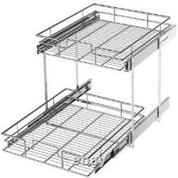 HOMLUX Pull Out Cabinet 13.8 x 20 Sturdy 2-Tier Sliding Organizer Steel Silver