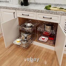 HOMLUX Pull Out Cabinet 13.8 x 20 Sturdy 2-Tier Sliding Organizer Steel Silver