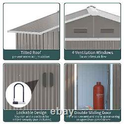 Heavy Duty Garden Shed Walk-in Double Sliding Door Tool Equipment Storage Grey