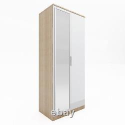 High Gloss 2 Door Wardrobe with Mirror Storage Rail Multicolor Bedroom Furniture