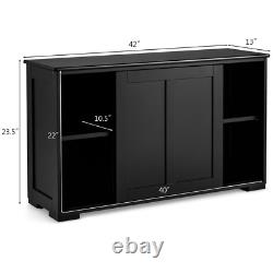 Kitchen Storage Cabinet Sideboard Buffet Cupboard Wood Sliding Door Pantry Black