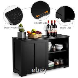 Kitchen Storage Cabinet Sideboard Buffet Cupboard Wood Sliding Door Pantry Black