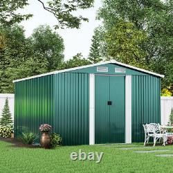 Large 10 X 8FT Outdoor Storage Garden Shed Sliding Door Galvanised Metal Green