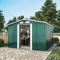 Large 10 X 8FT Outdoor Storage Garden Shed Sliding Door Galvanised Metal Green