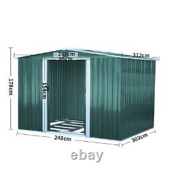 Large 10 X 8FT Outdoor Storage Garden Shed Sliding Door Galvanised Metal Green