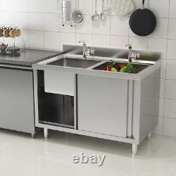 Large Catering Kitchen Washing Sink Cabinet Sliding Door Storage Shelf Cupboard