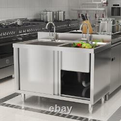 Large Catering Kitchen Washing Sink Cabinet Sliding Door Storage Shelf Cupboard