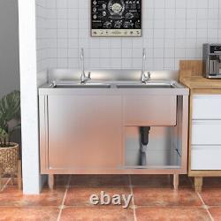 Large Catering Kitchen Washing Sink Cabinet Sliding Door Storage Shelf Cupboard