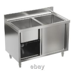 Large Catering Kitchen Washing Sink Cabinet Sliding Door Storage Shelf Cupboard