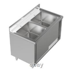 Large Catering Kitchen Washing Sink Cabinet Sliding Door Storage Shelf Cupboard