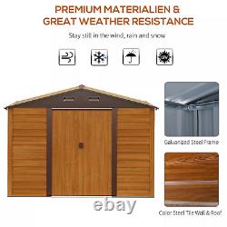 Large Metal Garden Shed 9 x 6ft Wood Effect Tool Storage Sliding Door with Lock