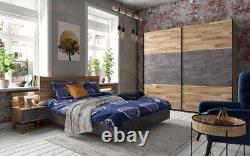 Large Sliding Door Wardrobe Storage Bedroom 240cm Light Oak Concrete Grey Arica