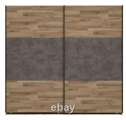 Large Sliding Door Wardrobe Storage Bedroom 240cm Light Oak Concrete Grey Arica