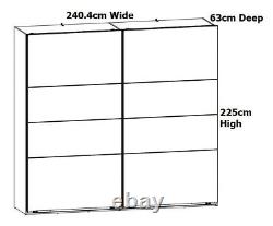 Large Sliding Door Wardrobe Storage Bedroom 240cm Light Oak Concrete Grey Arica