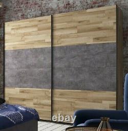 Large Sliding Door Wardrobe Storage Bedroom 240cm Light Oak Concrete Grey Arica